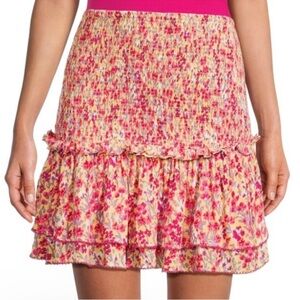 Poupette St Barth Floral Mini Skirt Size Small Yellow Red Ruffle Boho Resort